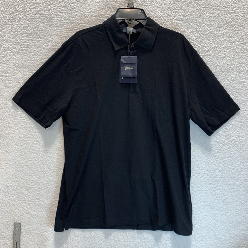 Herno Men's Polo‎ Shirt 56 IT 3XL US Short Sleeve Black Lightweight 100% Cotton